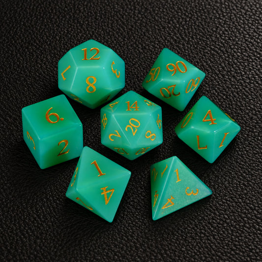 Emerald Spirit Grove-Gemstone Dice Set – complete seven-piece set