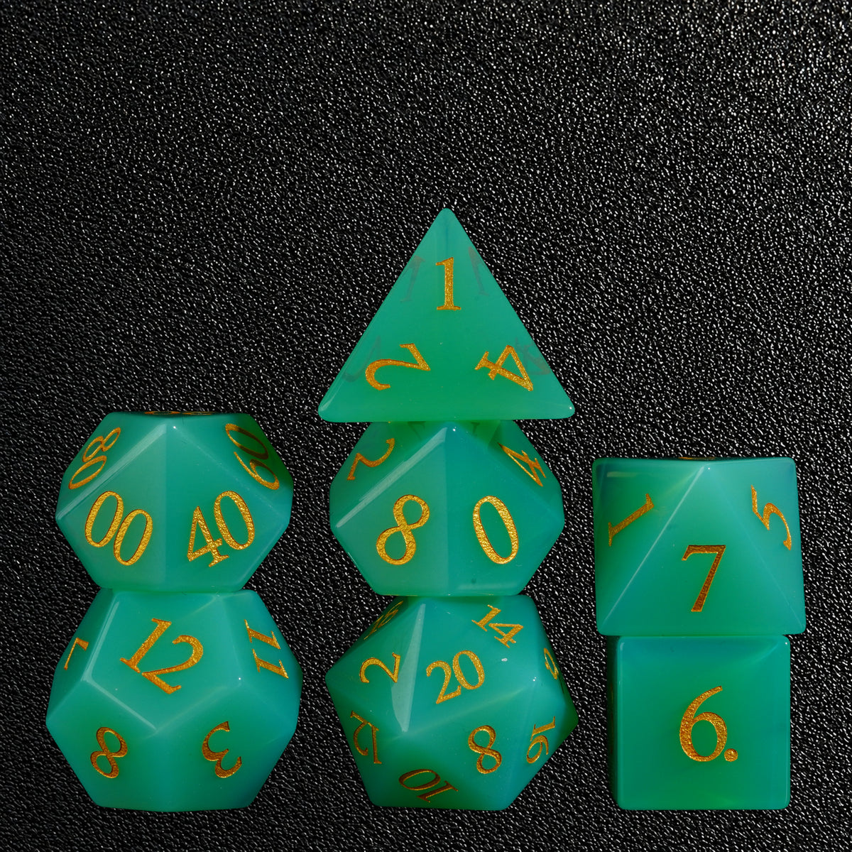 Emerald Spirit Grove-Gemstone Dice Set – standing polyhedral set