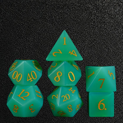 Emerald Spirit Grove-Gemstone Dice Set – standing polyhedral set