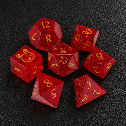 Crimson Ruin Rage-Gemstone Dice Set – complete seven-piece set