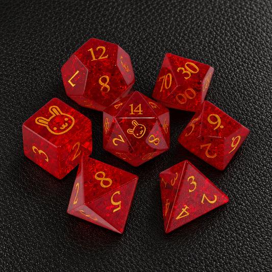 Crimson Ruin Rage-Gemstone Dice Set – complete seven-piece set