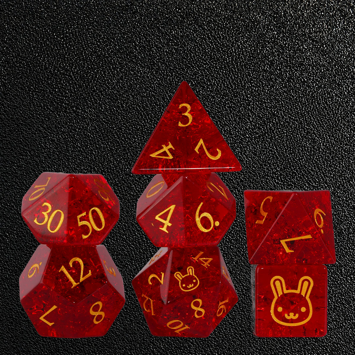 Crimson Ruin Rage-Gemstone Dice Set – standing polyhedral set