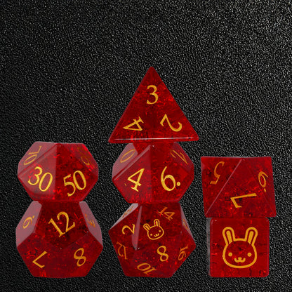 Crimson Ruin Rage-Gemstone Dice Set – standing polyhedral set