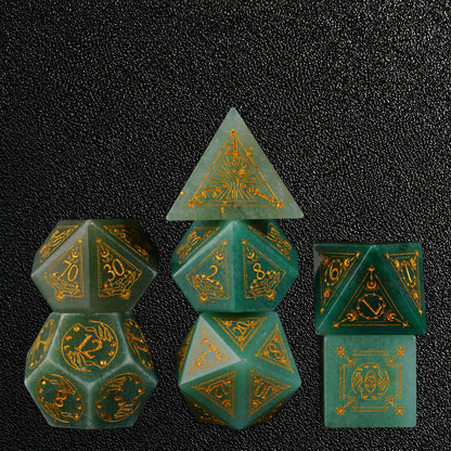Forest Glyph Relic-Gemstone Dice Set – standing polyhedral set