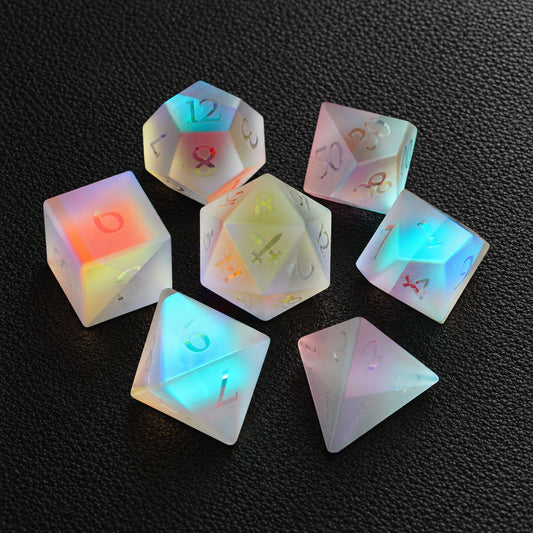 Prismatic Arcane Ward-Gemstone Dice Set – complete seven-piece set