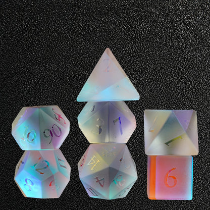 Prismatic Arcane Ward-Gemstone Dice Set – standing polyhedral set