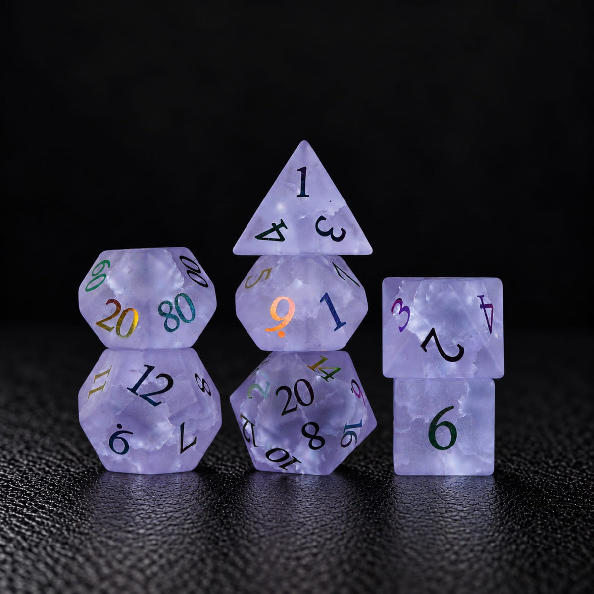 Prismveil Rune-Gemstone Dice Set - standing dice set