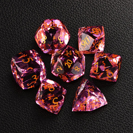 Rosy Fey Covenant-Gemstone Dice Set – complete seven-piece set