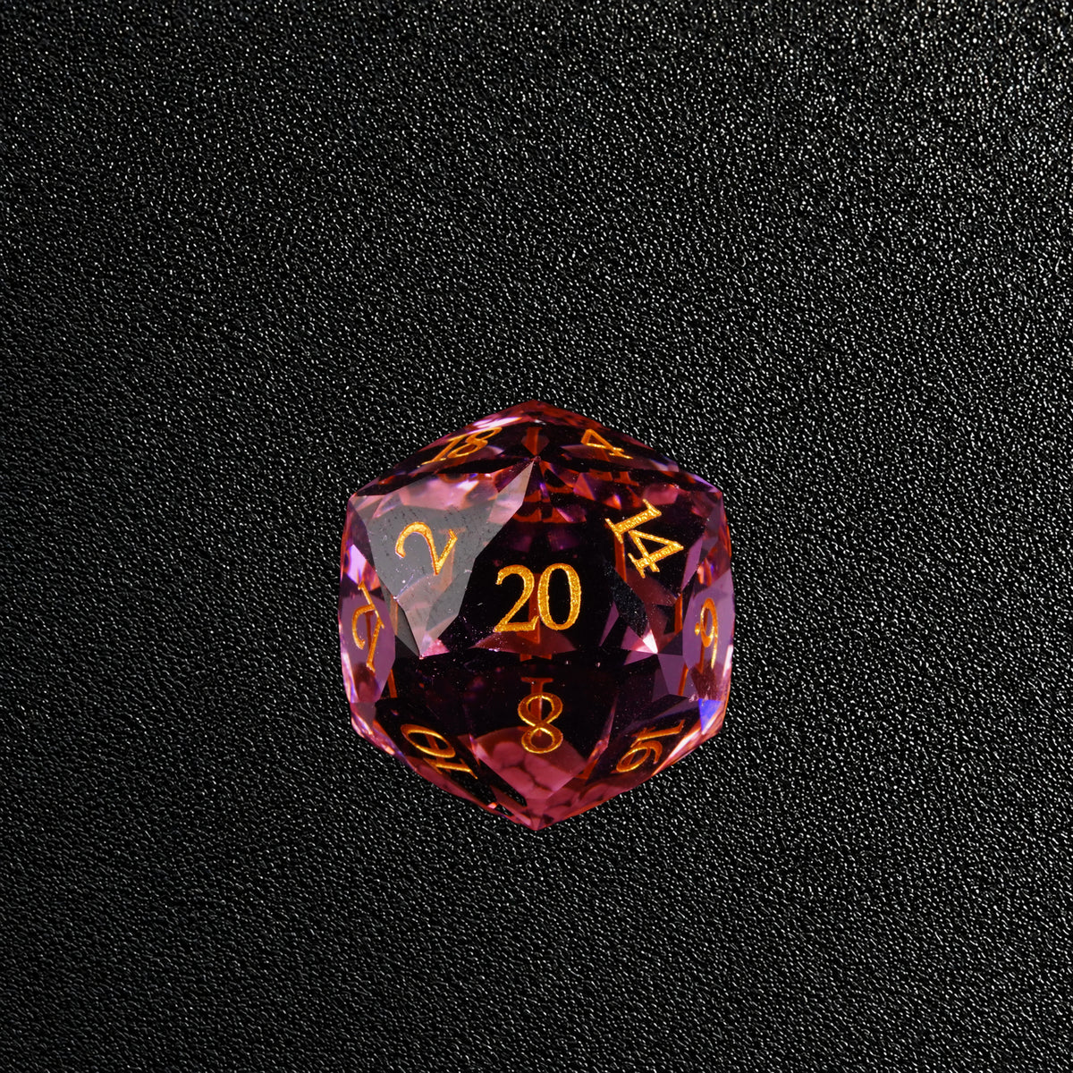 Rosy Fey Covenant-Gemstone Dice Set – D20 close-up