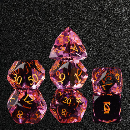 Rosy Fey Covenant-Gemstone Dice Set – standing polyhedral set