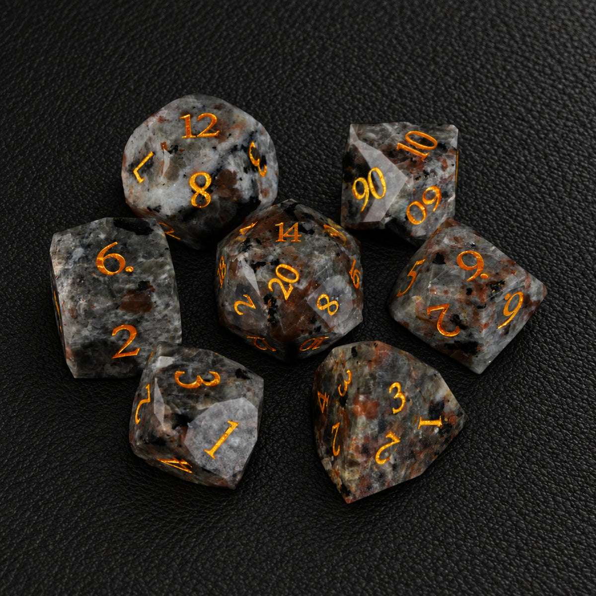 Flamebound Oath Relic-Gemstone Dice Set – complete seven-piece set