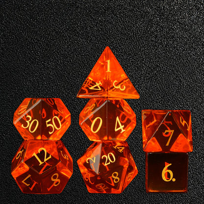 Amber Quest Relic-Gemstone Dice Set – standing polyhedral set
