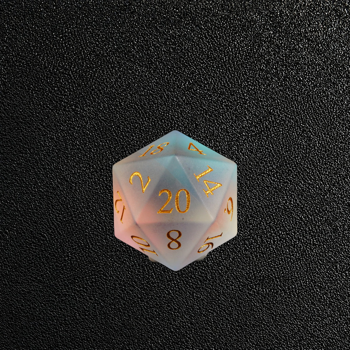 Gilded Mirage Veil-Gemstone Dice Set – D20 close-up