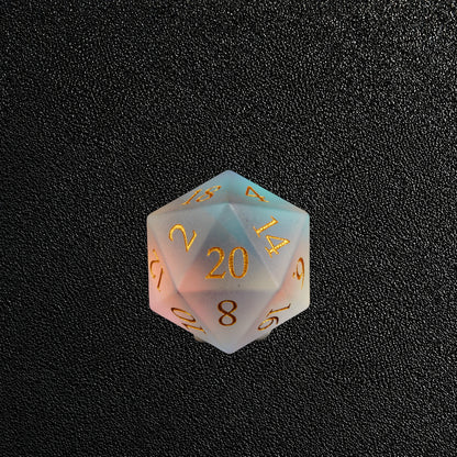 Gilded Mirage Veil-Gemstone Dice Set – D20 close-up
