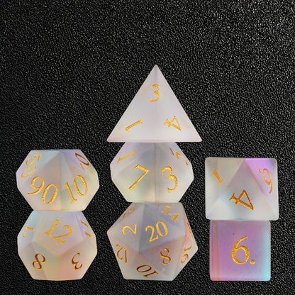 Gilded Mirage Veil-Gemstone Dice Set – standing polyhedral set