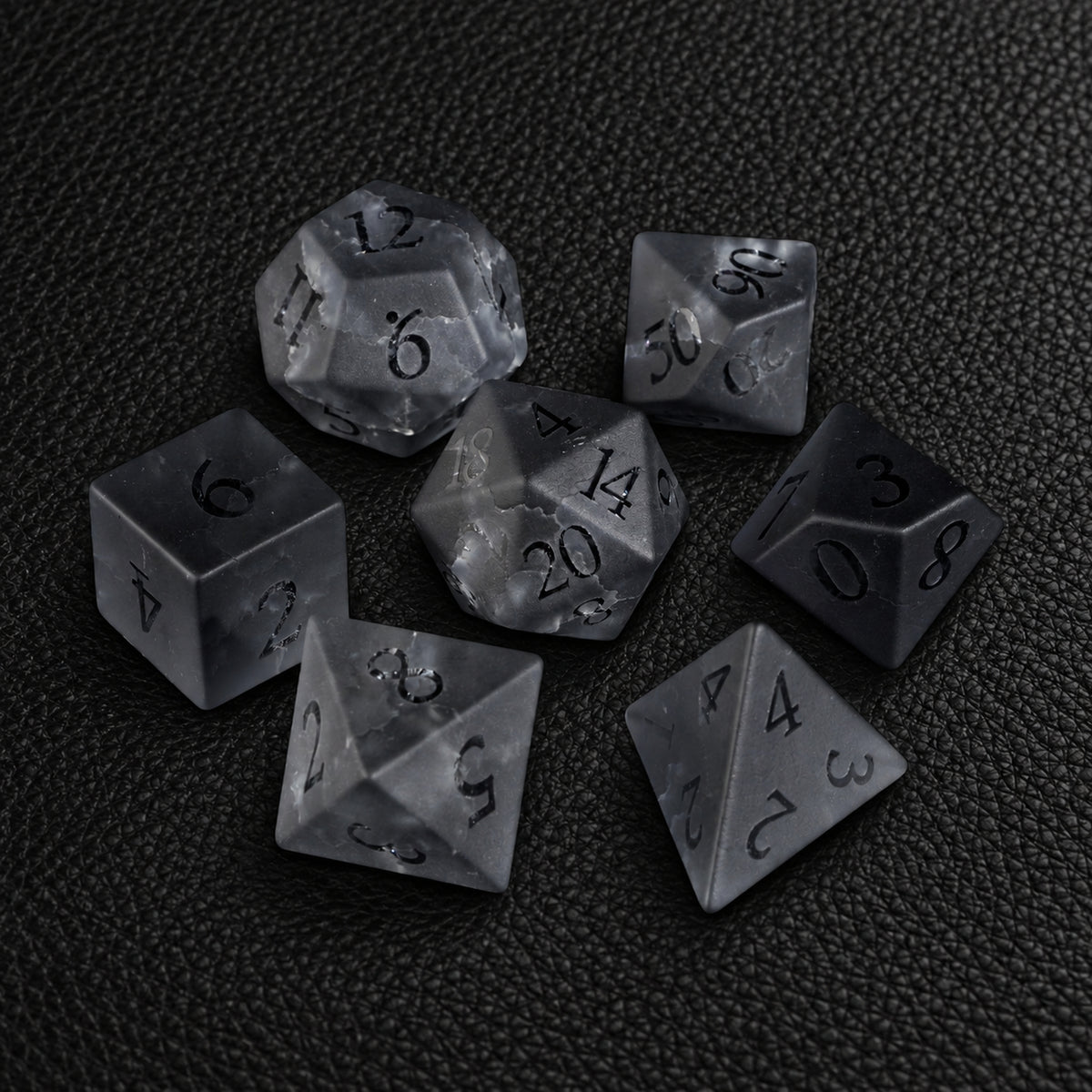 Ashen Rift Pact-Gemstone Dice Set – complete seven-piece set