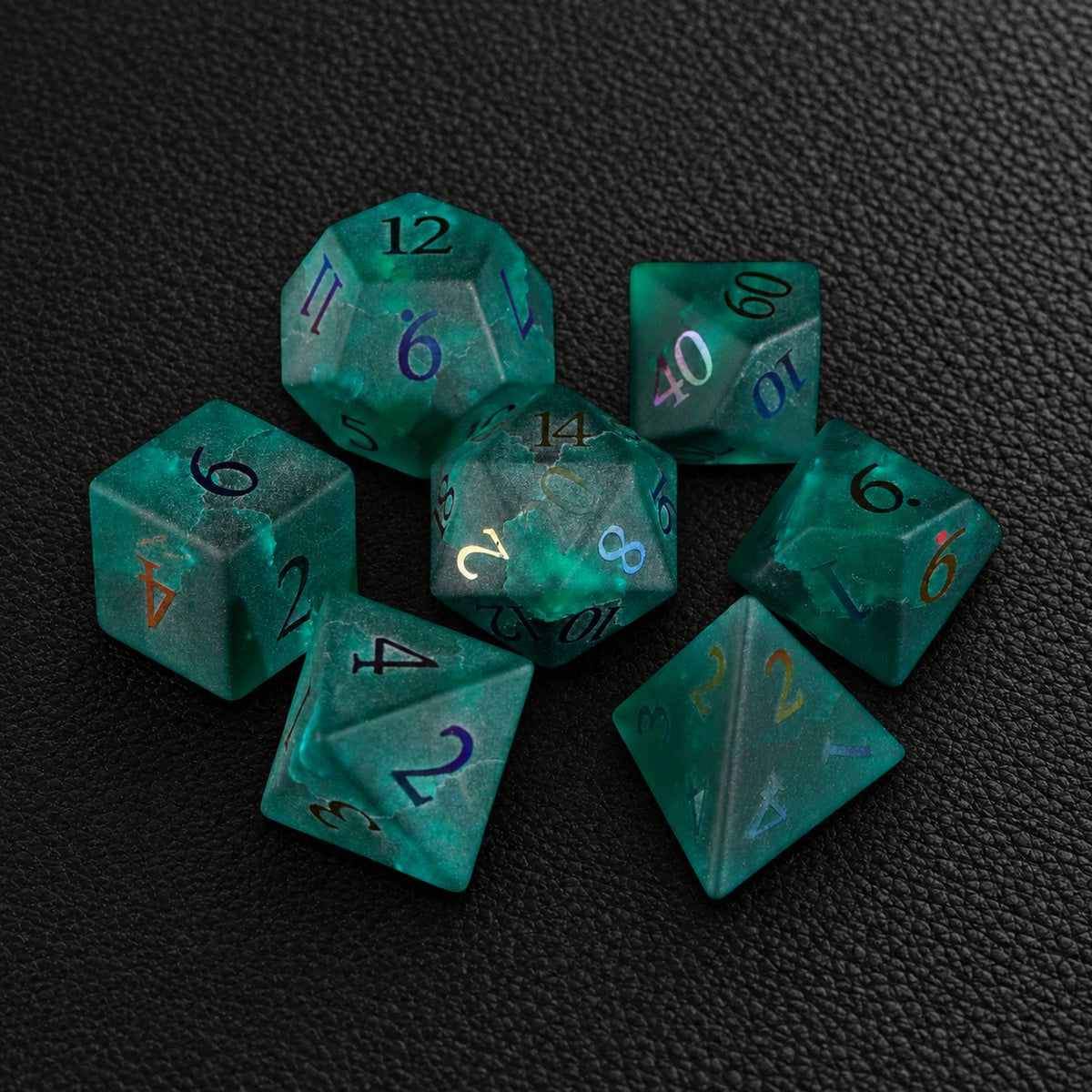 Chromatic Storm Sigil-Gemstone Dice Set – complete seven-piece set