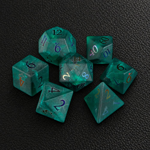 Chromatic Storm Sigil-Gemstone Dice Set – complete seven-piece set