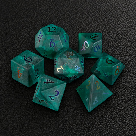 Chromatic Storm Sigil-Gemstone Dice Set – complete seven-piece set