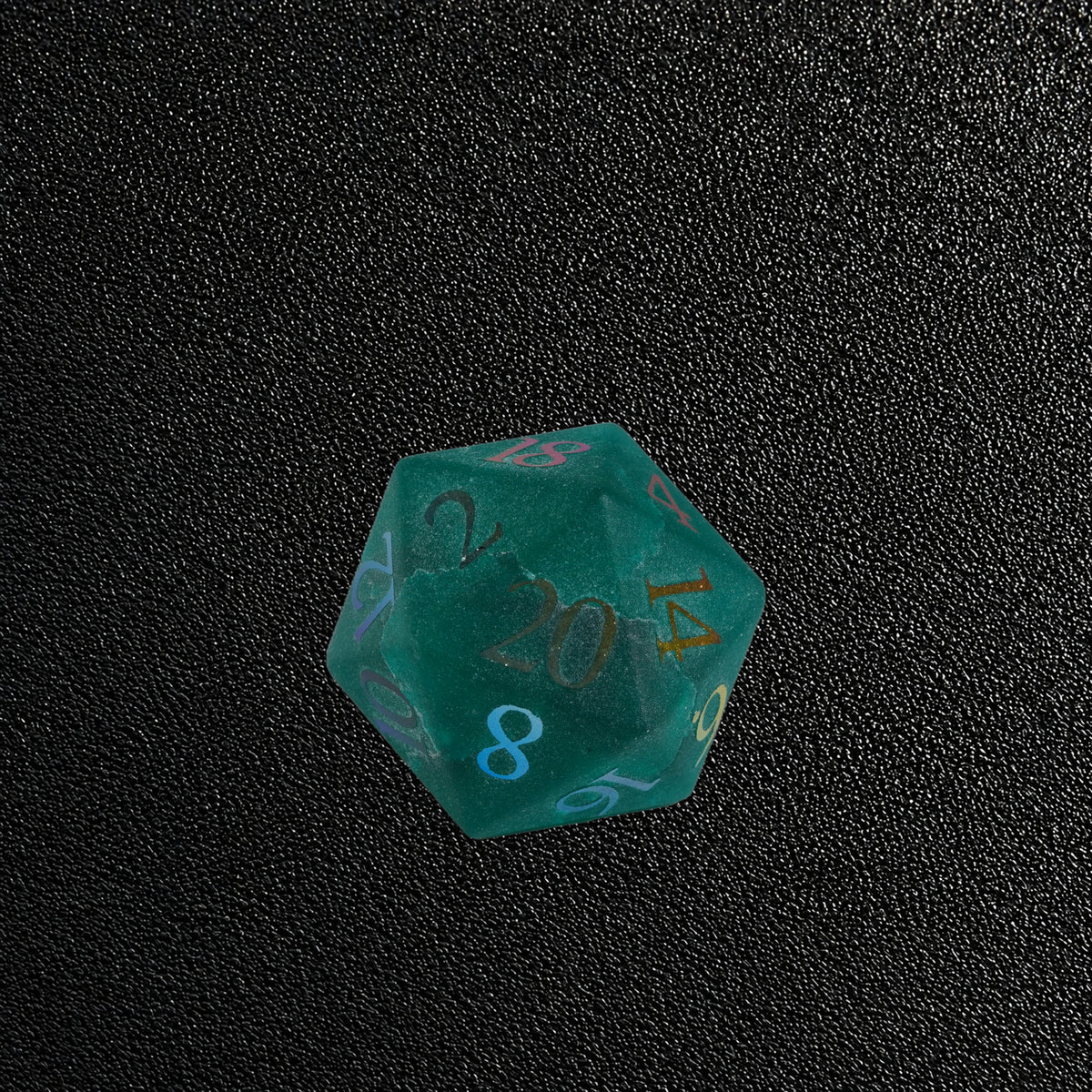 Chromatic Storm Sigil-Gemstone Dice Set – D20 close-up