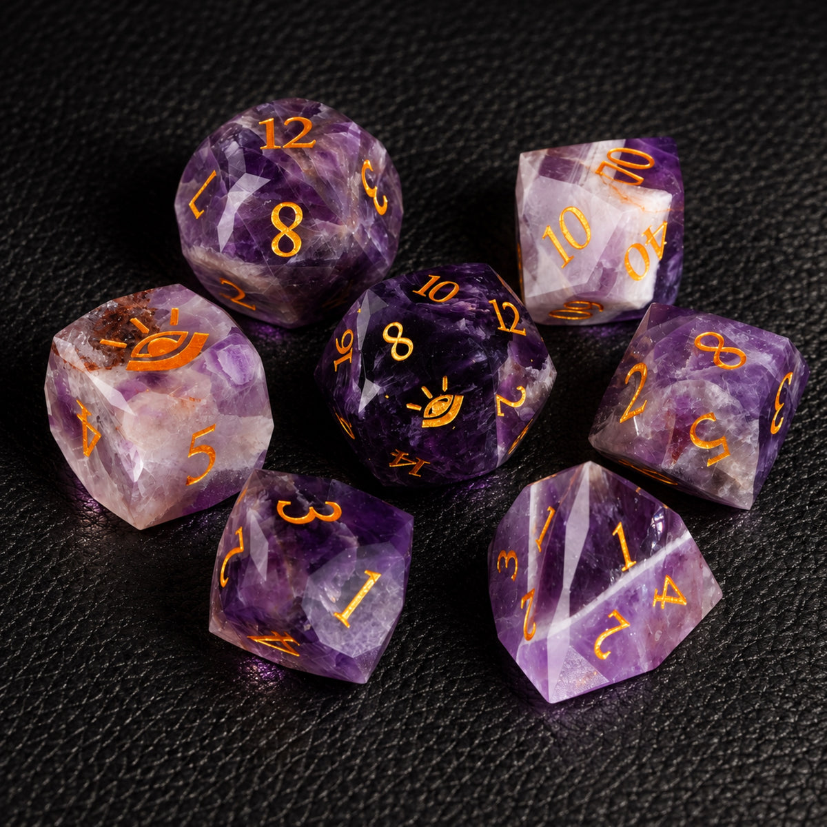 All Seeing Eye-Gemstone Dice Set – complete seven-piece set