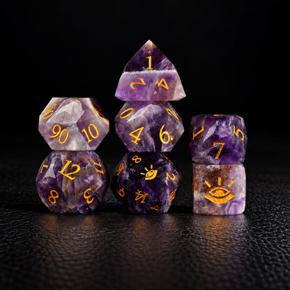 All Seeing Eye-Gemstone Dice Set – standing polyhedral set