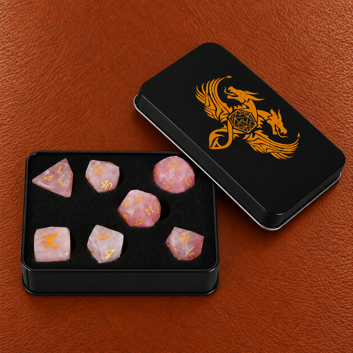 Nile Moon Blessing-Gemstone Dice Set – GELOHO gift packaging on cognac leather