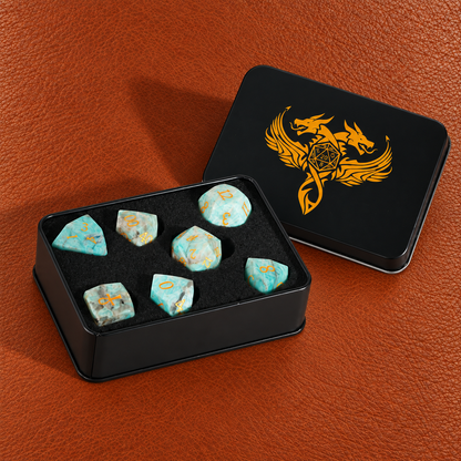 Amazon Life Key-Gemstone Dice Set – GELOHO gift packaging on cognac leather