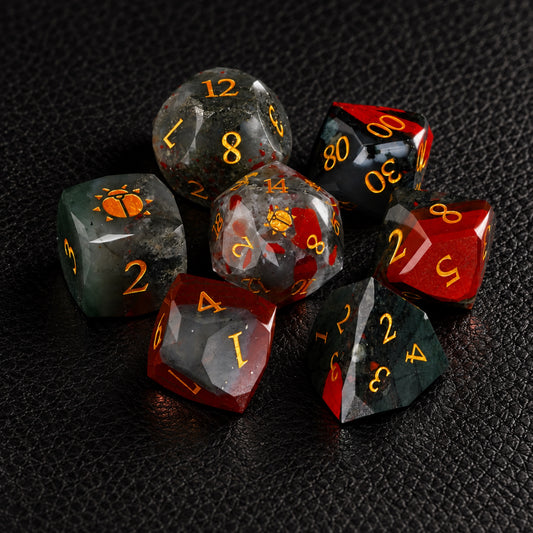 Scarab Blood Oath-Gemstone Dice Set – complete seven-piece set