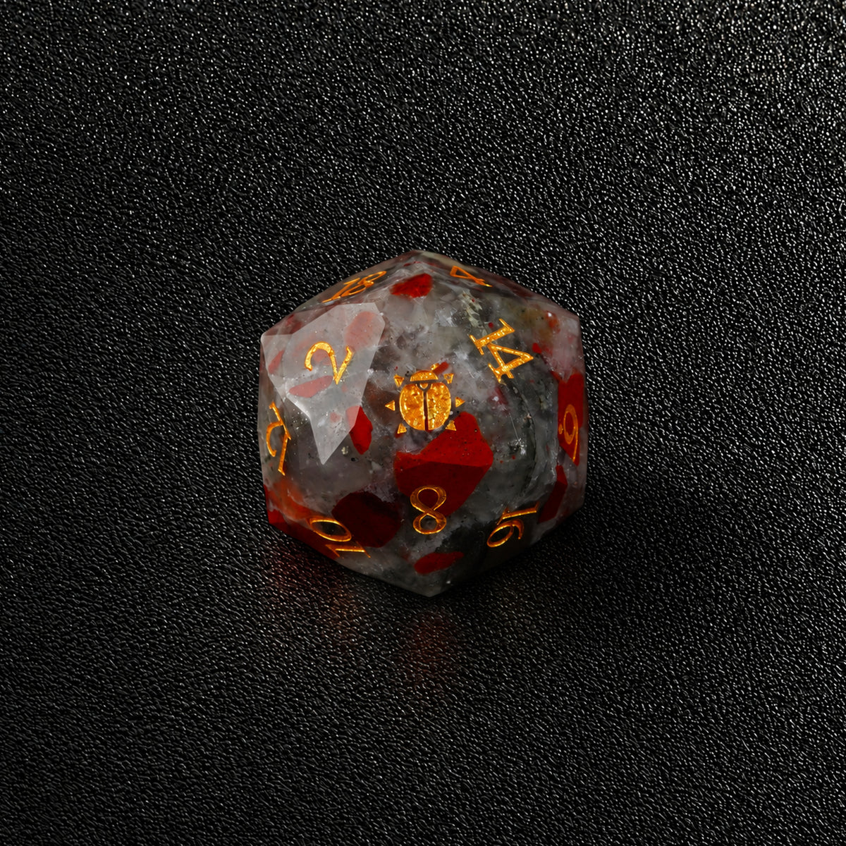 Scarab Blood Oath-Gemstone Dice Set – D20 close-up