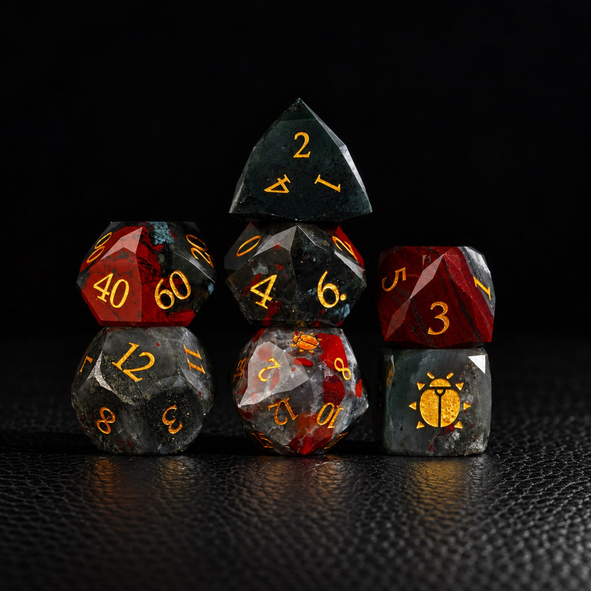 Scarab Blood Oath-Gemstone Dice Set – standing polyhedral set