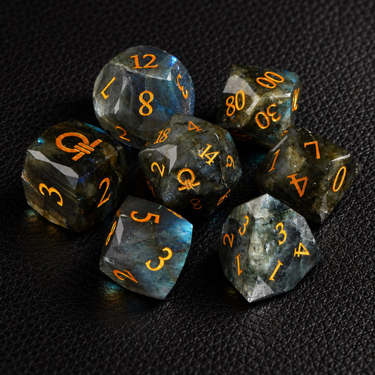 Astral Order Ring-Gemstone Dice Set – complete seven-piece set