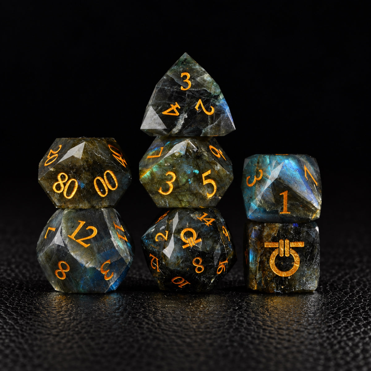 Astral Order Ring-Gemstone Dice Set – standing polyhedral set
