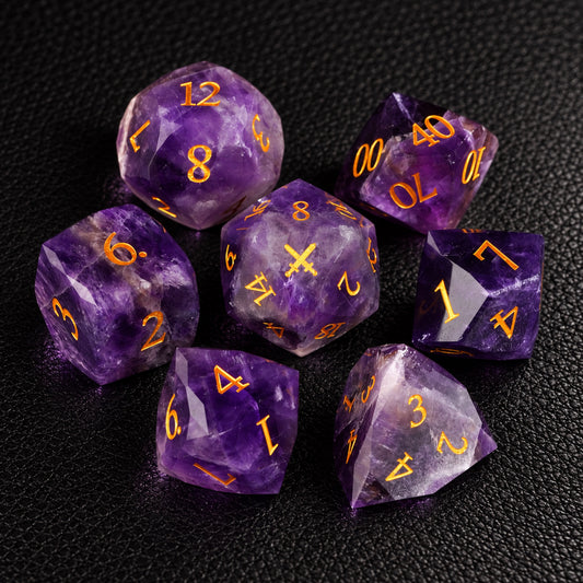 Violet Crown Prophecy-Gemstone Dice Set – complete seven-piece set