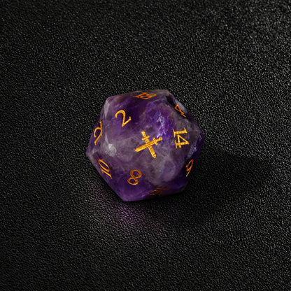 Violet Crown Prophecy-Gemstone Dice Set – D20 close-up