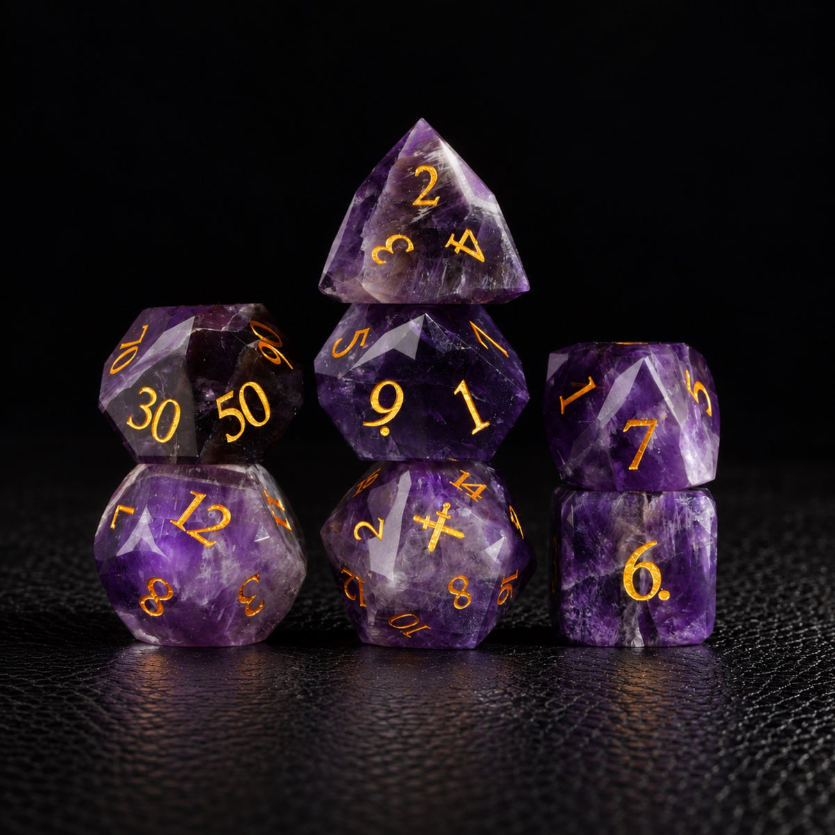 Violet Crown Prophecy-Gemstone Dice Set – standing polyhedral set
