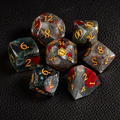 Blood Oath Relic-Gemstone Dice Set – complete seven-piece set