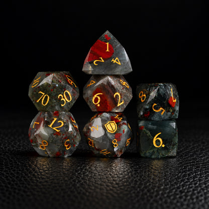 Blood Oath Relic-Gemstone Dice Set – standing polyhedral set