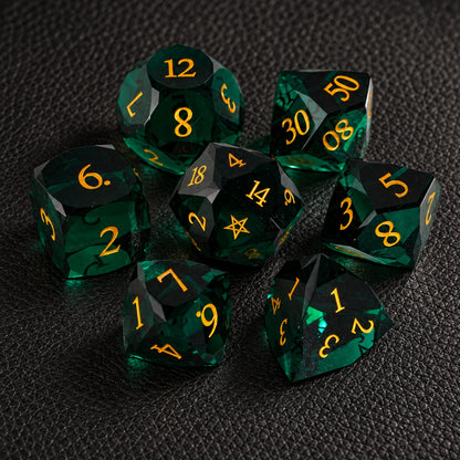 Evergreen Star Oath-Gemstone Dice Set – complete seven-piece set