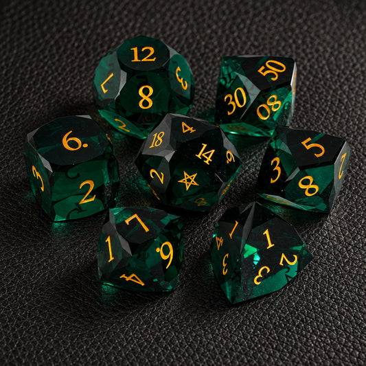 Evergreen Star Oath-Gemstone Dice Set – complete seven-piece set