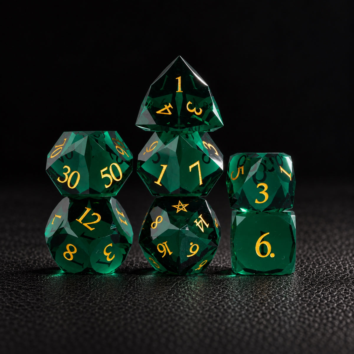 Evergreen Star Oath-Gemstone Dice Set – standing polyhedral set