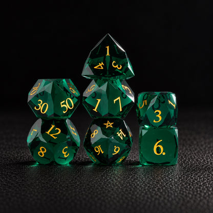 Evergreen Star Oath-Gemstone Dice Set – standing polyhedral set