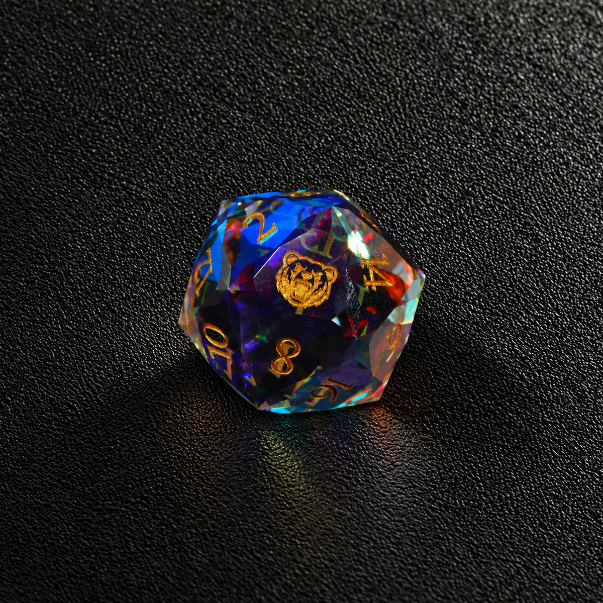 Prismatic Bear Sigil-Gemstone Dice Set – D20 close-up