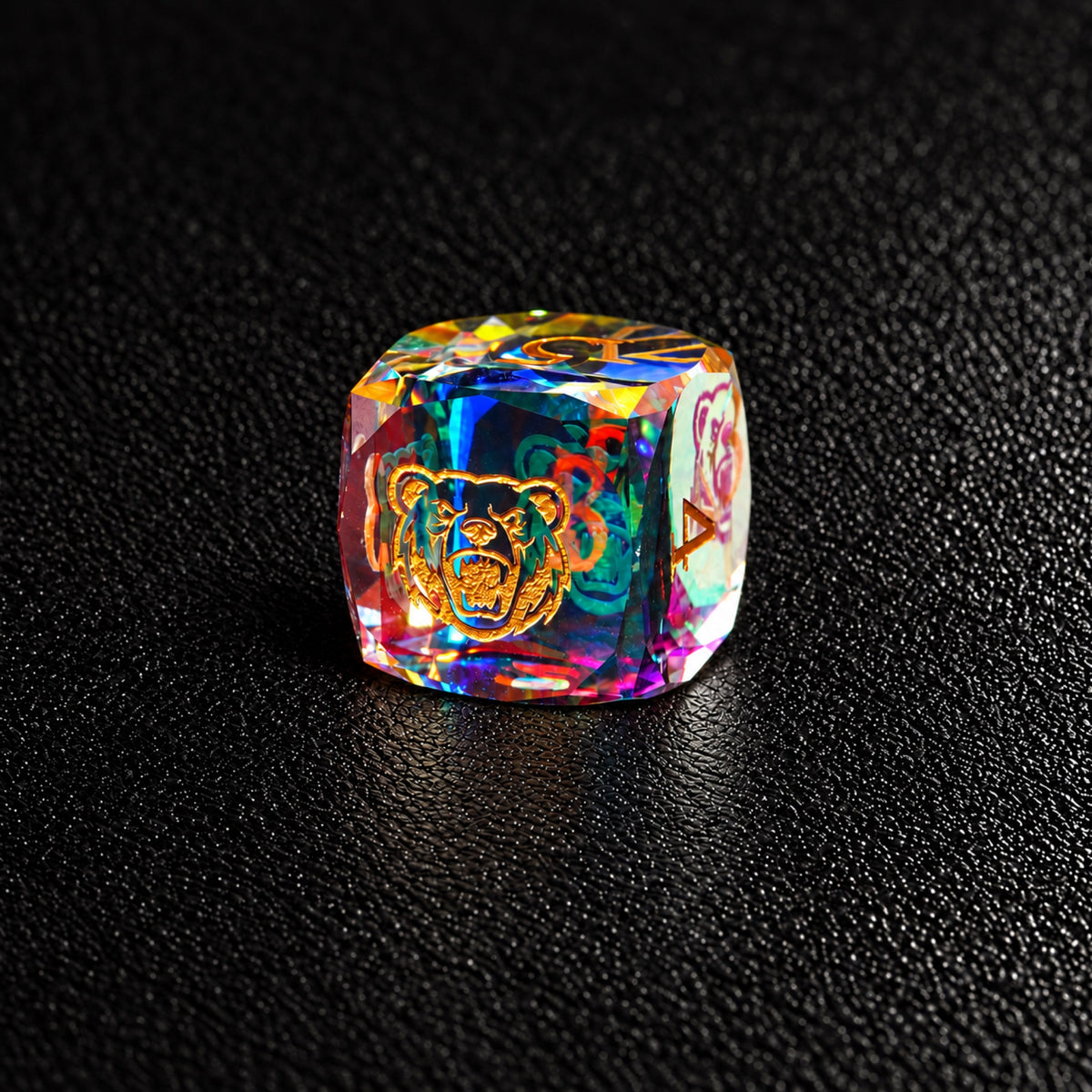 Prismatic Bear Sigil-Gemstone Dice Set – D6 close-up