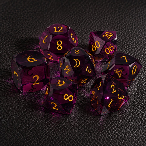 Crimson Moon Ritual-Gemstone Dice Set – complete seven-piece set