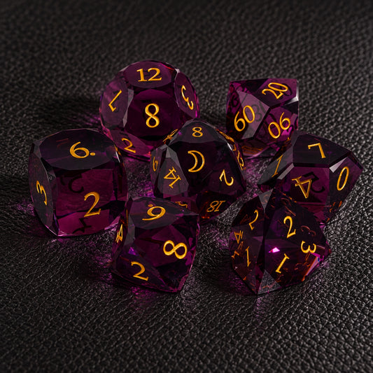 Crimson Moon Ritual-Gemstone Dice Set – complete seven-piece set