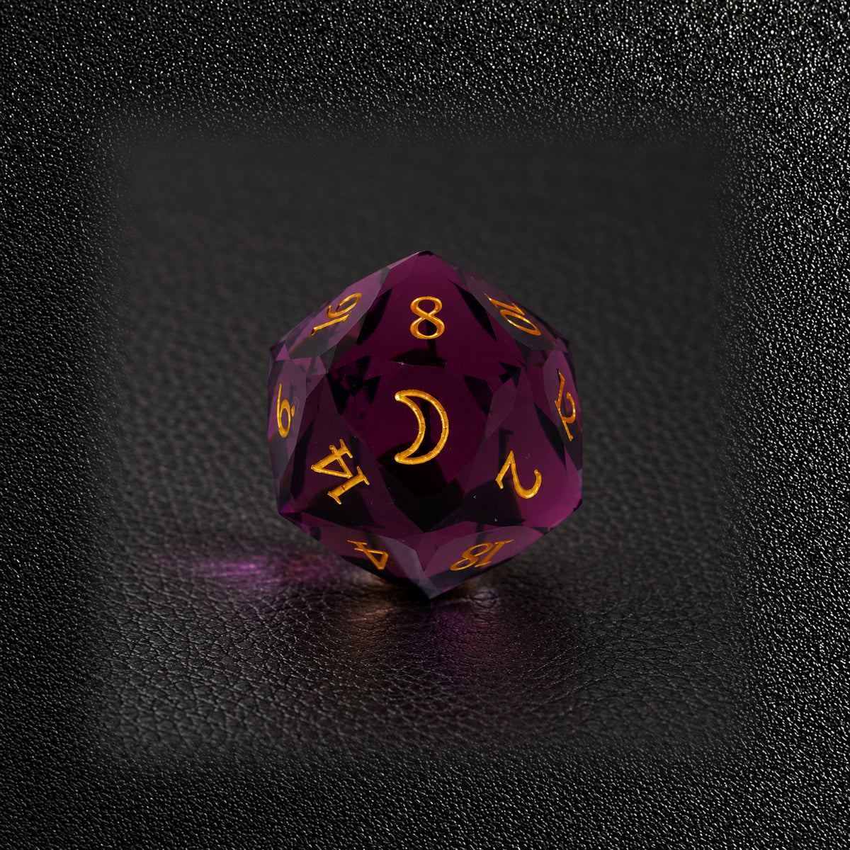 Crimson Moon Ritual-Gemstone Dice Set – D20 close-up