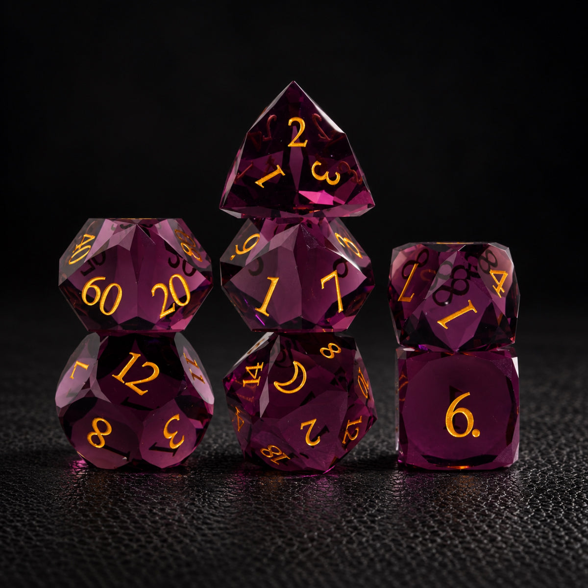 Crimson Moon Ritual-Gemstone Dice Set – standing polyhedral set