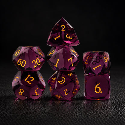 Crimson Moon Ritual-Gemstone Dice Set – standing polyhedral set