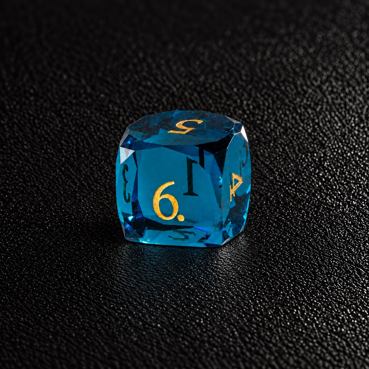 Azure Sun Sigil-Gemstone Dice Set – D6 close-up
